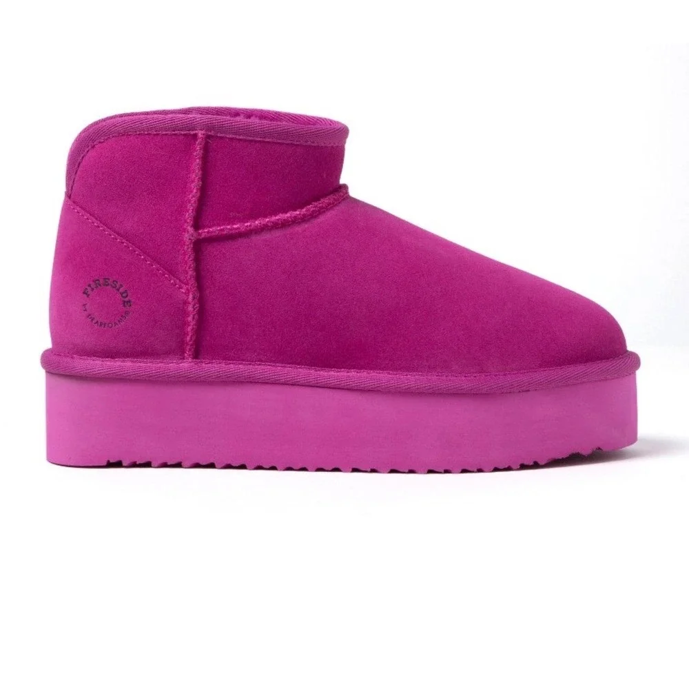 Fireside x Dearfoams Kingston Genuine Shearling Platform Bootie Mystic‎ Purple 9